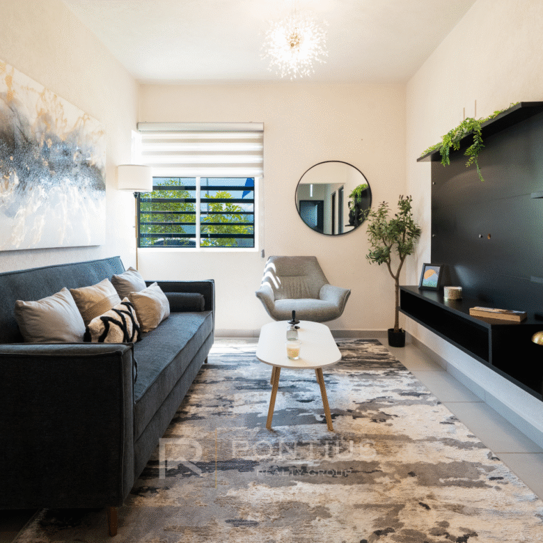 Modelo Ambar de Zafiro Residencial, departamentos en venta en San Vicente, Bahía de Banderas. Sala de tele