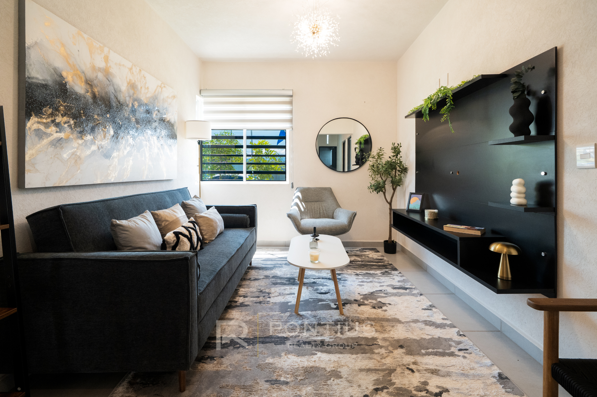 Modelo Ambar de Zafiro Residencial, departamentos en venta en San Vicente, Bahía de Banderas. Sala de tele