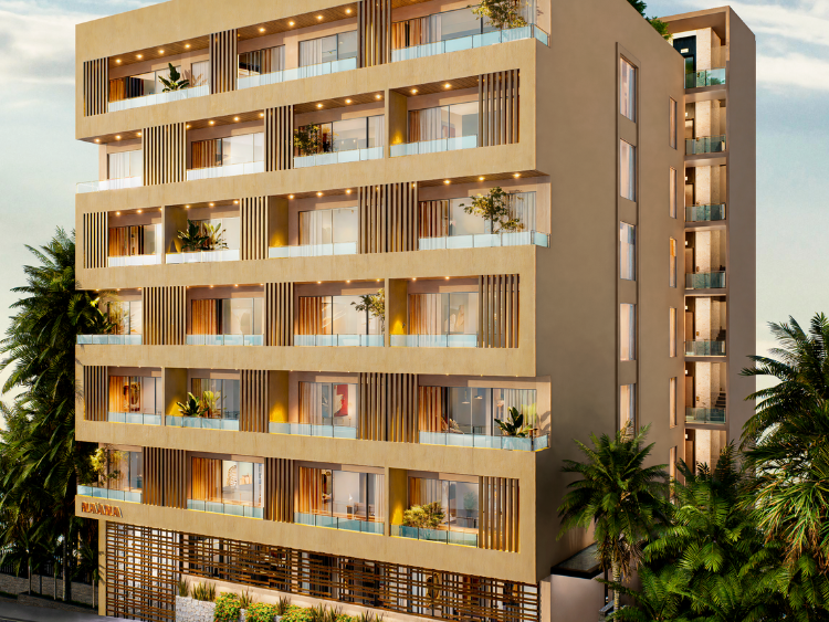 Fachada de Náana Tower, torre en preventa en Bucerías, Riviera Nayarit